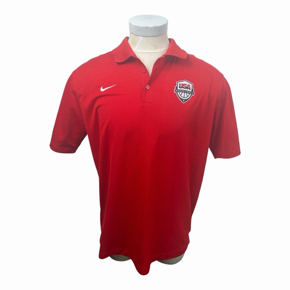 Nike USA Basketball Mens XL Red Dri Fit Polo Shirt Team USA Swoosh